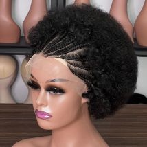 13x4 Spitze geflochtene Perücke handgemachte Echthaar Afro Spitze Frontal Perücke Cornrow weiche Afro verworrene lockige Perücke Wog für schwarze Frauen.