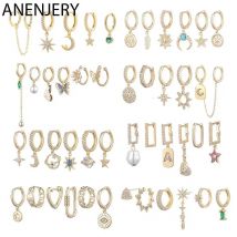 Anenjery Zirkon Mond Stern Schmetterling Blume Herz Wasser tropfen 6-teiliges Ohrring Set für Frauen Creolen Gold Silber Farbe