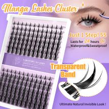LAKANAKU Transparent Band Diy Manga Cluster Lashes Segment Individual Fairy Cluster Eyelash Natural 168 Fans