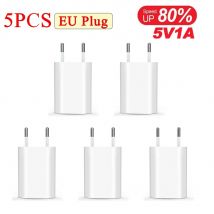 Caricatore da viaggio domestico USB 5V/1A 1-5 pezzi Adattatore da muro per spina europea Adattatore di alimentazione per caricabatterie per telefono cellulare per iPhone Samsung Xiaomi 14