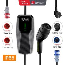Junsun ev ladegerät wallbox 7kw 32a 3,5 kw 16a 3phase 11kw 16a 22kw 32a Typ 2 auto schnell ladestecker zum stecker mit typ 2 halterung