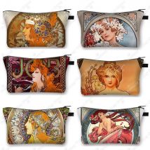 Ölgemälde von Alphonse Mucha Kosmetiktasche Damen Beauty Make-up Tasche Lippenstift Serviette Aufbewahrungstaschen Damen Kulturbeutel Kosmetiktasche