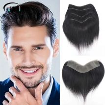 Menschliches Haar Männer Toupet Für Stirn Haarteil V Schleife Frontal Haaransatz Unsichtbare Nahtlose Haut Volle PU männer Kapillare Prothese