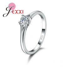 Schlichtes Design für Damen/Mädchen, Charm-Ehering mit kubischem Zirkon-Kristall, 925er Sterlingsilber, Partyzubehör für Frauen