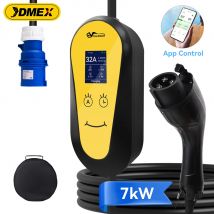 JDMEX 7KW EV-Ladegerät, tragbar, Typ 2 GB/T, 32 A, 1 Phasen, EVSE Wallbox-Aufladung für Elektrofahrzeuge mit kabelloser APP-Steuerung, Typ 1