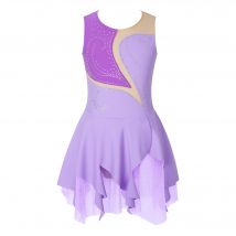 Kids Girls Gymnastics Figure Skating Ballet Jersey Lyrical Dance Costume Sparkly Rhinestone Tulle Ballet Dance Leotard Dress