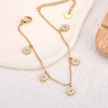 BOBOTUU Neu im Damen-Armband aus Edelstahl, Emaille, weiße Blume, vielseitig, für den täglichen Gebrauch, wasserdicht, Schmuck, Geschenk, BB25003