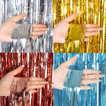 Tanie jak impreza Metaliczna folia Tinsel Zasłony z frędzlami Tło na urodziny Sylwestrowe zdjęcie