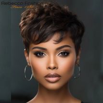 Rebecca Brown P1B/30 kurze Pixie-Schnitt-lockige 100 % Echthaar-Perücke für Frauen, brasilianisches Remy-Haar, farbiger Seitenteil, volle Maschinenperücken