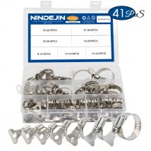 NINDEJIN 41Pcs Schlüssel Schlauch Clamp Kit Einstellbare 8-38Mm Wurm Getriebe Schlauch Clamp Clip Set Für Wasser rohr Sanitär Automotive Schellen
