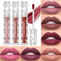 QIBEST Impermeabile Diamante Shimmer Glitter Lipgloss Rossetto liquido opaco Lucido Perla Smalto labbra LipTint a lunga durata Trucco donna