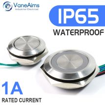 19 mm ultrakurzer LED-Licht-Druckknopf, 3 V, 6 V, 12 V, 24 V, 220 V, kurzzeitiger, selbstrückstellender, wasserdichter Metall-Drucktastenschalter mit Drähten