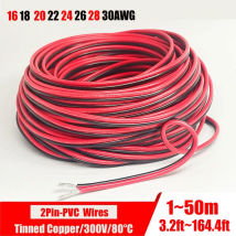 Przedłużacz 2-pinowy czerwono-czarny z PVC lub silikonu, przewód domowy z miedzi cynowanej 28AWG 26AWG 24AWG 22AWG 20AWG 18AWG 16AWG
