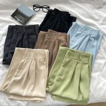 Elastische Hohe Taille Hosen Frauen 2024 Frühling Sommer Beiläufige Lose Feste Bleistift Hosen Büro Damen Arbeit Neun Punkte Anzug Hose
