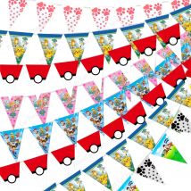 PAW Patrol Banner Pokemon Bunting Banner Pikachu Party Decoration Triangle Flags Pennant Hanging Kids Favors DIY Party Supplies