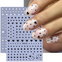 2/3pcs Valentine's Day Love Heart Nail Stickers Black White Peach Heart Dot Nail Decals DIY Romantic Manicure Decoration Sliders