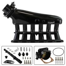 Kolektor dolotowy Billet z szyną paliwową + korpus przepustnicy pasuje do BMW E36 E46 325i 328i czarny/srebrny