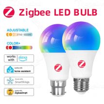 Żarówka LED Zigbee 3.0 E27 B22 RGBCW, kompatybilna z Alexa Echo Plus, Google Home Assistant, sterowanie głosowe przez aplikację, 110V 220V, 2MQTT