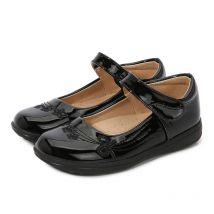 Girls Black Leather Shoes for Students Performance Children Glossy Black Uniform School Shoes Kids Versatile Soft Hook & Loop