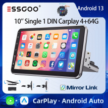 ESSGOO 10" Android 13 4+64G Wireless Carplay Android Auto Car Stereo Radio 1 DIN GPS Navi BT FM RDS WIFI USB EQ SWC w/ Microphoe