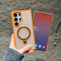 Für Magsaf Drahtlose Lade Metall Halterung Ring Einfarbig Stoßstange Telefon Fall Für Samsung S25 Ultra S23 S22 S24 Ultra Plus FE