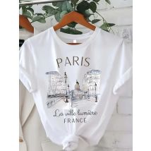 90s T Shirt Paris Women Print T-shirt Girl Short Sleeve Crew Neck Casual Top for Summer Spring Women's Clothing