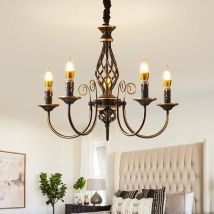 Amerikanischer europäischer neuer, rustikaler Vintage-Kronleuchter für Wohnzimmer, Esszimmer, Schlafzimmer, Licht, luxuriöse Kerzenlampe aus Schmiedeeisen