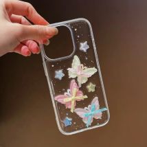 Korean Cute 3D Ribbon Bowknot Butterfly Clear Case For IPhone 17 16 15 14 13 12 11 Pro Max 15 Plus Shockproof Transparent Cover