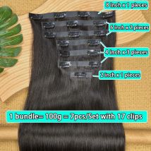 Extensioni per capelli vergini grezzi con clip, capelli umani vietnamiti lisci, clip-in neri naturali, capelli non trattati, 100g, 7 pezzi/set