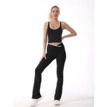 Farbblockierendes Yoga-Set mit überkreuzter Taille, Damenkorsett mit Brustpolstern und eng anliegende Sporthose mit Rückenlehne