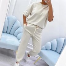 Mode O Hals Kurzarm Einfarbig T-shirt Frauen Hosen 2-teiliges Set Sommer Casual Sport Elastische Kleine Füße hosen Anzug