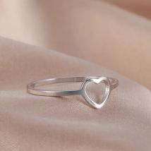 COOLTIME Stainless Steel Heart Couple Rings for Women Fashion Steel Color Finger Rings Wedding Anniversary Gift Jewelry