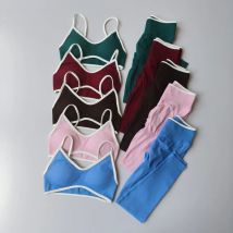 Bezszwowe komplety legginsów damskich 2-częściowe: sportowe biustonosze z ramiączkami i legginsy z wysokim stanem modelujące sylwetkę, legginsy do biegania, komplety gimnastyczne.