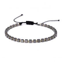Zierliches 3 mm kleines quadratisches schwarzes Hämatit-Armband für Damen, 14 Karat vergoldete Kupferperlen-geflochtene Armbänder