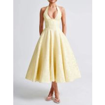 Y2k Europäisches und amerikanisches sexy heißes Mädchen, tiefes, rückenfreies Kleid mit V-Schlitz, ärmelloses Kleid mit hängendem Hals, gebundenes Seil mit Blumenmuster