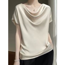 Luxus Elegante Sommer Satin Seide Bluse Frauen Kurzarm Casual Oversize T Shirt Koreanische Chic Damen Büro Wasserfallausschnitt top Tops