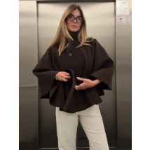 Women's Cape Brown Jacket For Women Demi-season Cloak Coat Stand Poncho Jackets Single-breasted Overcoat Winter Fall Black New