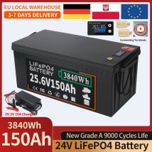12V 24V 100Ah 150Ah 200Ah LiFePO4 Lithium-Eisenphosphat-Batterie mit Integriertem BMS 9000 Zyklen für Wohnmobile Golfcarts Solar STEUERFREI