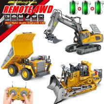 4WD zdalnie sterowana koparka 4x4 aluminiowa wywrotka spychacz Model radiowy RC samochód pojazd budowlany zabawka dla dzieci prezenty dla dzieci