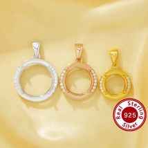 Runde Zinken-Anhängerfassungen, Anhänger-Charm aus massivem 925er-Sterlingsilber mit Rosévergoldung, minimalistischer CZ-Stein-Anhänger 1411379