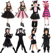 Umorden Cutie Pink Black Cat Kitten Kitty Kostüme für Mädchen Kind Fancy Halloween Karneval Party Neujahr Dress Up