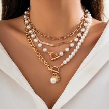 Mehrschichtige Nachahmung von Perlen und dicken Ketten, Halsband-Halskette für Frauen, trendige Perlenketten am Hals, Accessoires, 2023, Modeschmuck