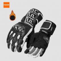 FEHER Winter Motorcycle Gloves Dermal Leather Keep Warm Windproof Waterproof Finger Joint Carbon Fiber Design Motorbike Gloves