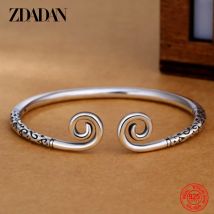 ZDADAN 925 Sterling Silber Vintage offener Armreif für Damen und Herren, Modeschmuck