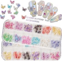 60Pcs/Box Nail Art Butterfly Resin Stones Gems 2 Sizes Multi-Colors Sparkle Nail Designs Charms DIY Manicure 3D Decals Crafts