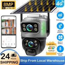 Kamera solarna HD V380 Pro z podwójnym obiektywem 4G Sim do monitoringu zewnętrznego z detekcją ludzi PIR, monitoringiem bezpieczeństwa, 4K 8MP, niskim poborem mocy.