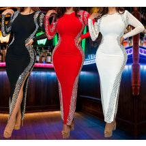 Fashion Women's Dresses Long Sleeved Backless Split Elegant Party Dresses Woman Evening Formal Prom Dresses Female Clothing XY88