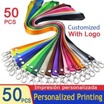 50 Uds llavero impreso personalizado cordón de impresión Personal con logotipo nombre para titular de la insignia tarjetas de identificación cuerda para el cuello con impresión personalizada
