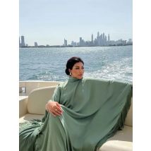 Eid Satin Luxus Grün Weiß Schwarz Rosa Khimar Quaste Schmetterling Batwing Abaya Für Frauen Islam Muslimischen Maxi Kleid Kaftan Kebaya