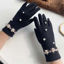 Frauen Winter Outdoor Fahren Warme Handschuhe Koreanische Wolle Perle Strass Volle Finger Plus Samt Touchscreen Kaschmir Handschuhe